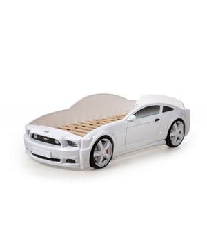 Кровать-машина Мустанг 3D (объемная пластиковая) белая