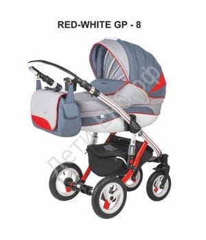 Коляска АДАМЕКС "ASPENA GRAND COLLECTION" 2в1 (джинс+красный) RED+WHITE
